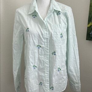 Lucky Brand Light Green Button Down Shirt with Embroidered Details